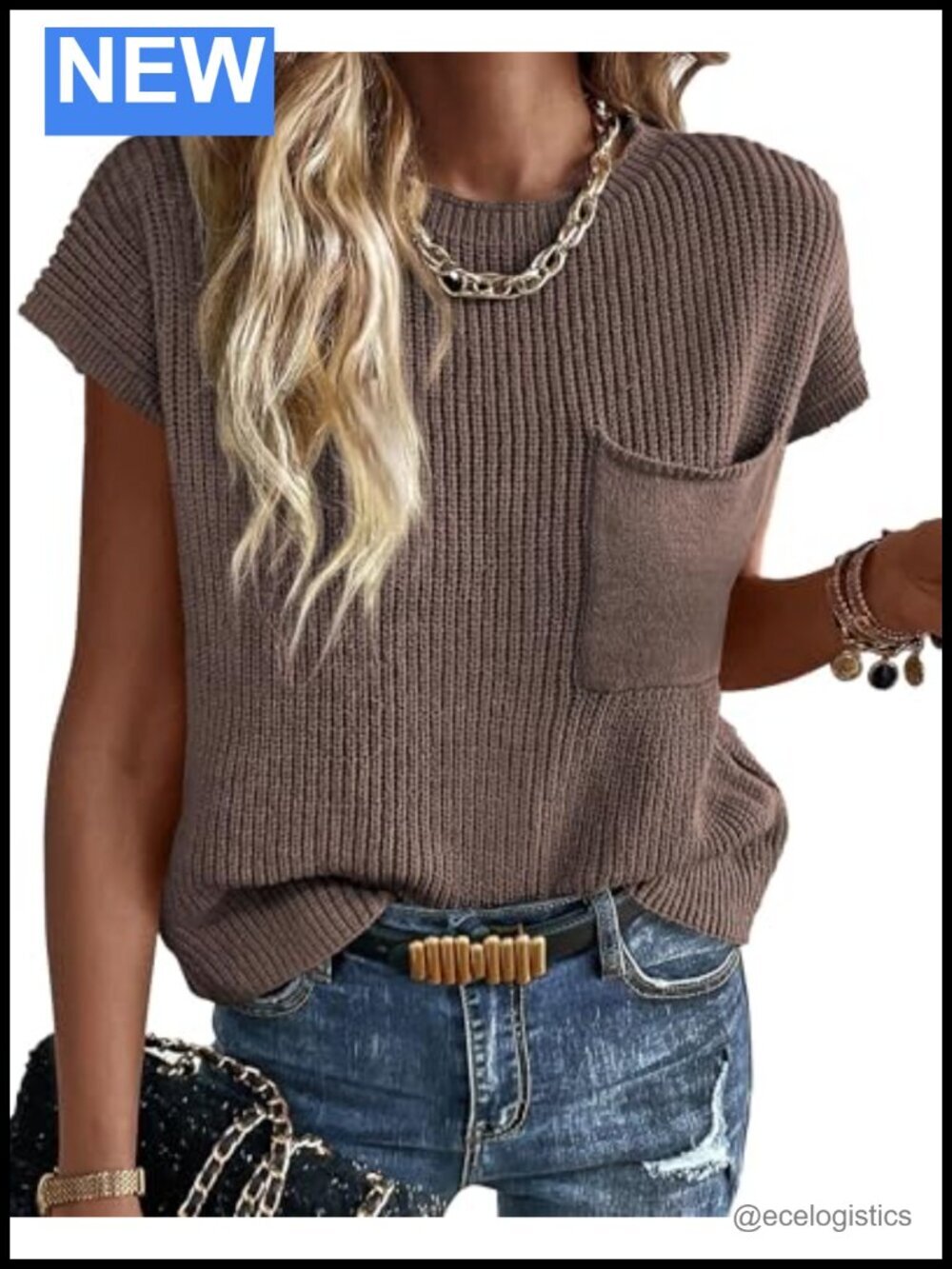 Short Sleeve Crochet Knit Sweater Vest Pullover Cotton Top